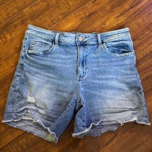 High-Rise Light Blue Distressed Denim Shorts for Women